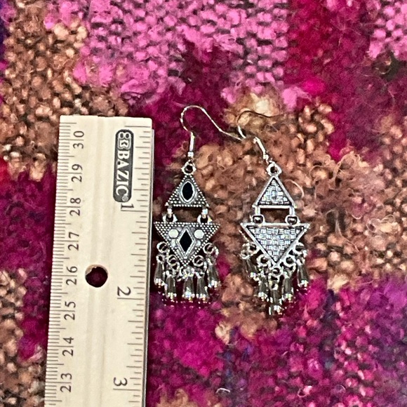 Silver Geometric Dangle Earrings - Picture 6 of 7